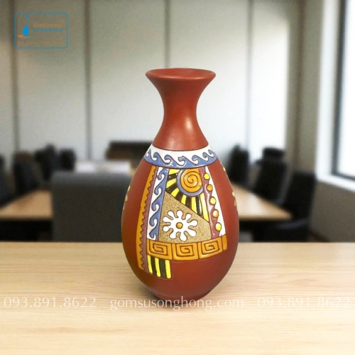 Bình Hoa Gốm Đất Đỏ Khắc Màu Nổi - Mẫu 4