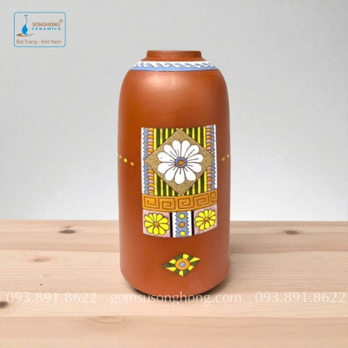 Bình Hoa Gốm Đất Đỏ Khắc Màu Nổi - Mẫu 7