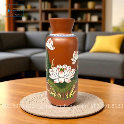 Bình Hoa Gốm Đất Đỏ Khắc Màu Nổi - Mẫu 9