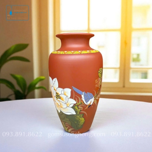 Bình Hoa Gốm Đất Đỏ Khắc Màu Nổi - Mẫu 15