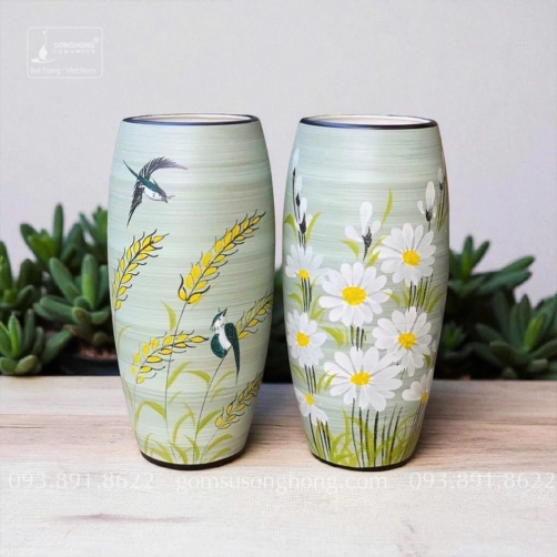 Lọ Hoa Gốm Men Khô Vẽ Tay - Mẫu 2