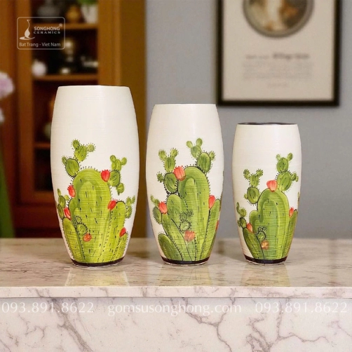 Lọ Hoa Gốm Men Khô Vẽ Tay - Mẫu 5