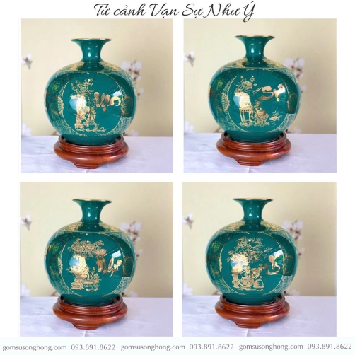 Bình Gốm Hút Tài Lộc Vạn Sự Như Ý Vẽ Vàng Kim - Mẫu 1