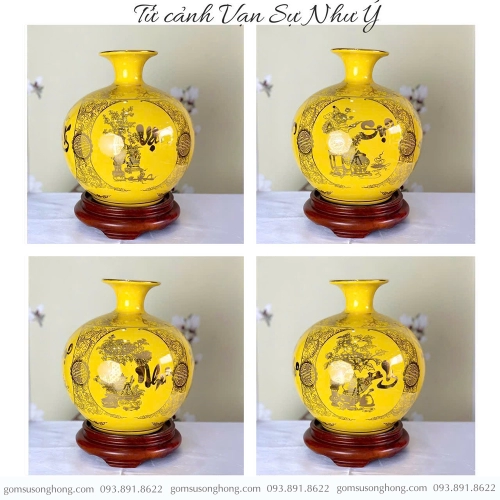 Bình Gốm Hút Lộc Vạn Sự Như Ý Vẽ Vàng Kim - Mẫu 5