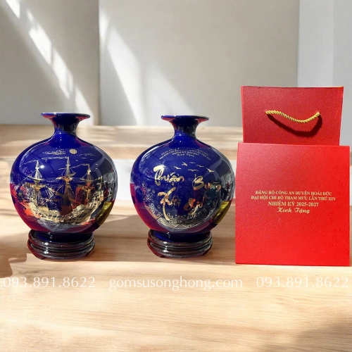 Bình Gốm Hút Lộc Thuận Buồm Xuôi Gió Vẽ Vàng Kim - Mẫu 11