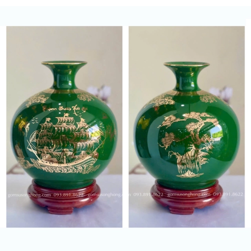 Bình Gốm Hút Lộc Thuận Buồm Xuôi Gió Vẽ Vàng Kim - Mẫu 13