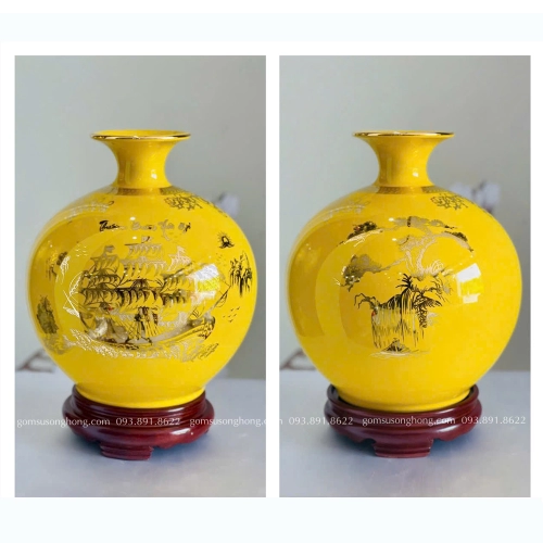 Bình Gốm Hút Lộc Thuận Buồm Xuôi Gió Vẽ Vàng Kim - Mẫu 14