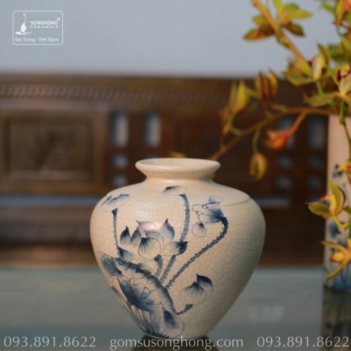 Bình Hoa Gốm Men Rạn Vẽ Tay Giả Cổ - Mẫu 1