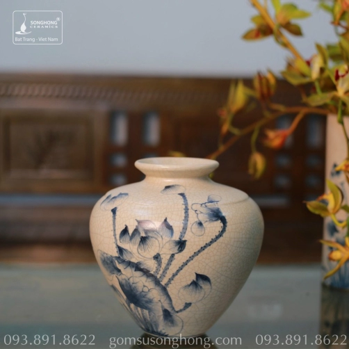 Bình Hoa Gốm Men Rạn Vẽ Tay Giả Cổ - Mẫu 1
