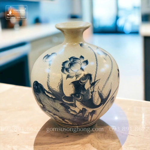 Bình Hút Tài Lộc Gốm Men Rạn Giả Cổ Vẽ Tay - Mẫu 10