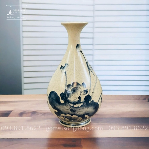 Bình Tỳ Bà Gốm Men Rạn Giả Cổ Vẽ Tay - Mẫu 11