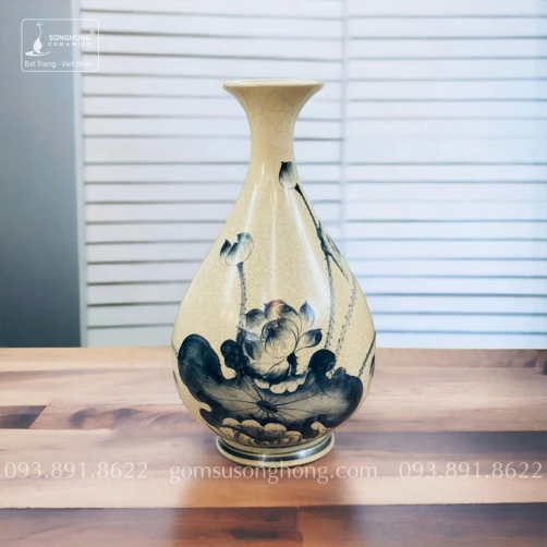 Bình Tỳ Bà Gốm Men Rạn Giả Cổ Vẽ Tay - Mẫu 11