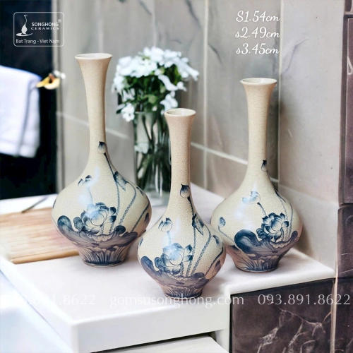 Bình Tỏi Cao Gốm Men Rạn Giả Cổ Vẽ Tay- Mẫu 18