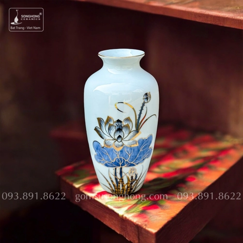 Bình Hoa Sứ Trắng Vẽ Tay - Mẫu 2