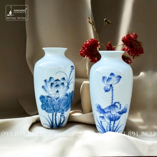 Bình Hoa Sứ Trắng Vẽ Tay - Mẫu 3