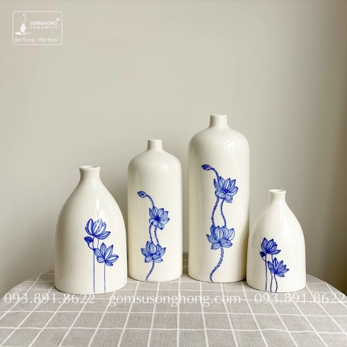 Bình Hoa Sứ Trắng Vẽ Tay - Mẫu 4
