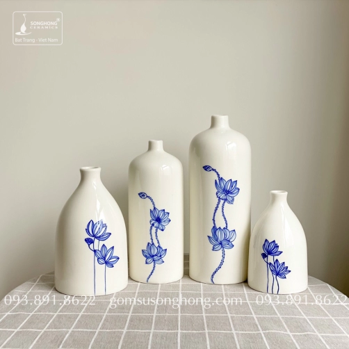 Bình Hoa Sứ Trắng Vẽ Tay - Mẫu 4