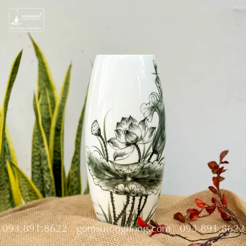 Bình Hoa Sứ Trắng Vẽ Tay - Mẫu 8