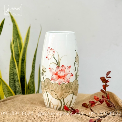 Bình Hoa Sứ Trắng Vẽ Tay - Mẫu 9
