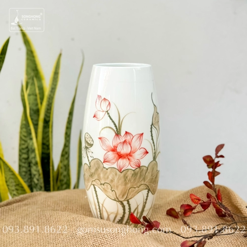 Bình Hoa Sứ Trắng Vẽ Tay - Mẫu 9