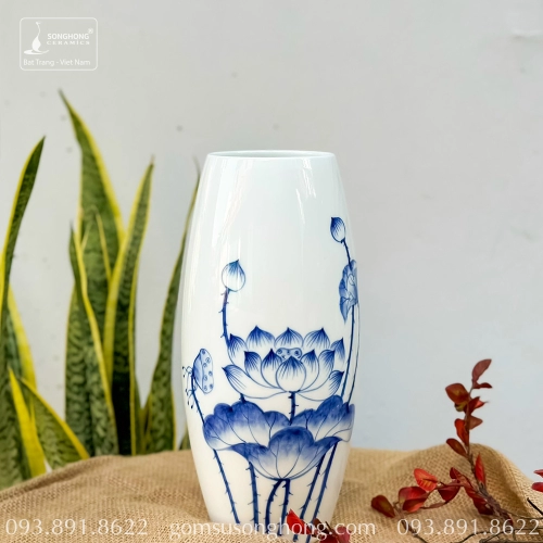 Bình Hoa Sứ Trắng Vẽ Tay - Mẫu 10