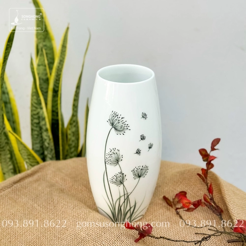 Bình Hoa Sứ Trắng Vẽ Tay - Mẫu 11