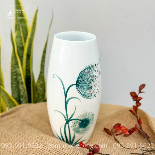 Bình Hoa Sứ Trắng Vẽ Tay - Mẫu 12