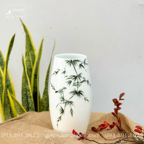 Bình Hoa Sứ Trắng Vẽ Tay - Mẫu 13