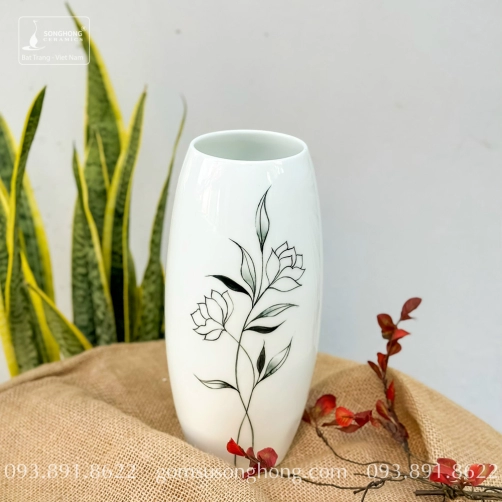 Bình Hoa Sứ Trắng Vẽ Tay - Mẫu 14