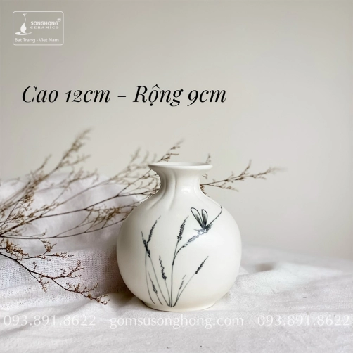 Bình Hoa Sứ Trắng Vẽ Tay - Mẫu 15