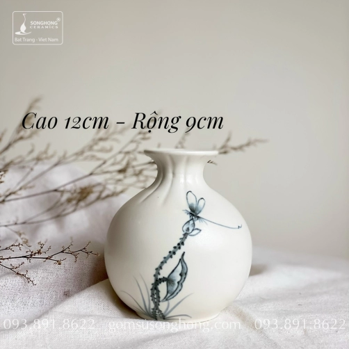Bình Hoa Sứ Trắng Vẽ Tay - Mẫu 17
