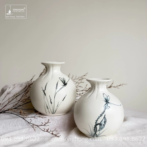 Bình Hoa Sứ Trắng Vẽ Tay - Mẫu 18