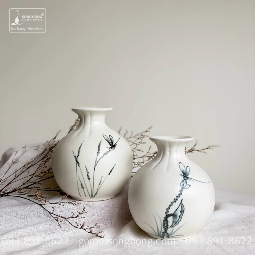 Bình Hoa Sứ Trắng Vẽ Tay - Mẫu 18