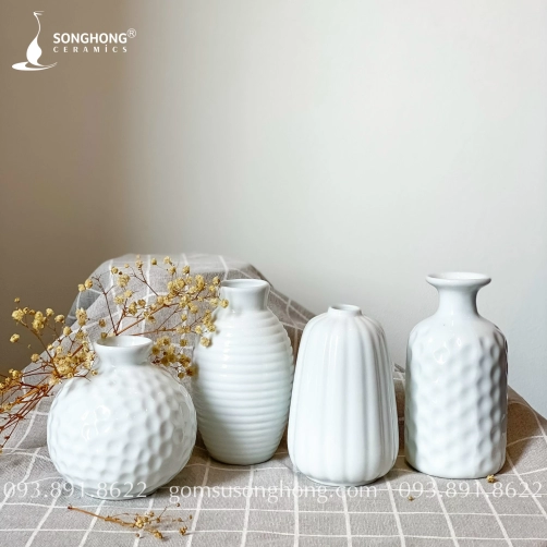 Bộ Bình Hoa Mini Sứ Trắng Decor - Mẫu 1