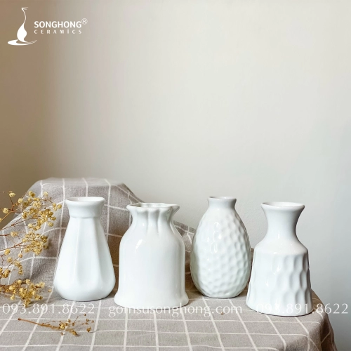 Bộ Bình Hoa Mini Sứ Trắng Decor - Mẫu 2