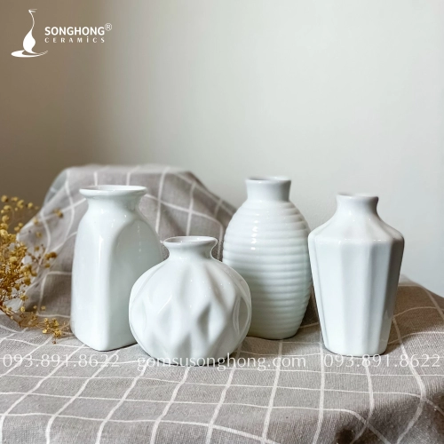 Bộ Bình Hoa Mini Sứ Trắng Decor - Mẫu 6