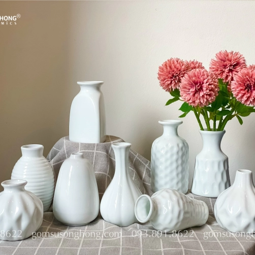 Bộ Bình Hoa Mini Sứ Trắng Decor - Mẫu 7