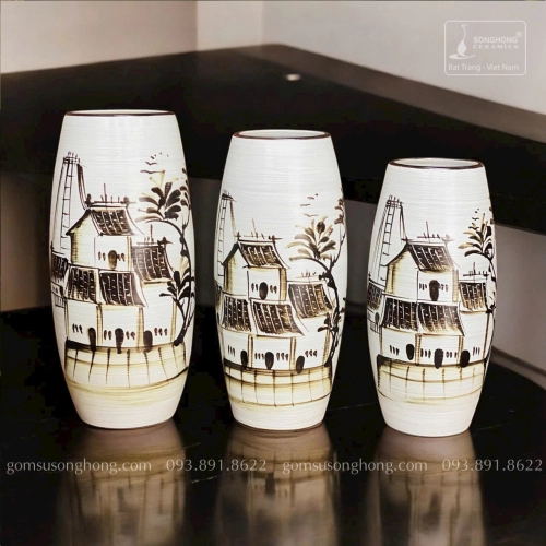 Lọ Hoa Gốm Men Khô Vẽ Tay - Mẫu 11