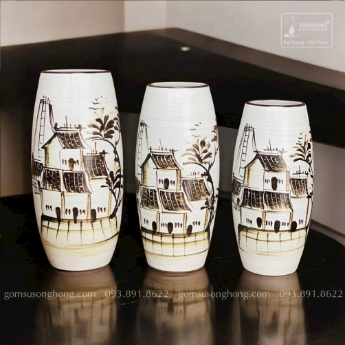 Lọ Hoa Gốm Men Khô Vẽ Tay - Mẫu 11