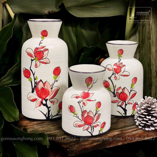 Lọ Hoa Gốm Men Khô Vẽ Tay - Mẫu 19