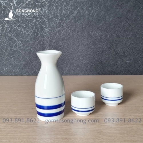 Bình Sứ Rượu Sake - Soju 150ml Viền Xanh - SKT06