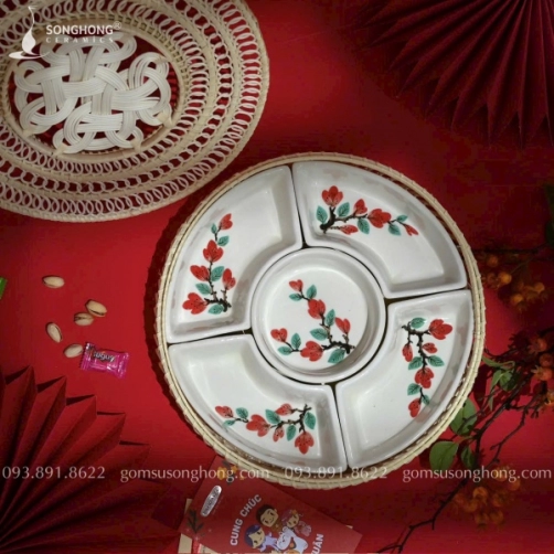 Bộ Khay Đựng Bánh Trôi Vẽ Hoa - Mẫu 04