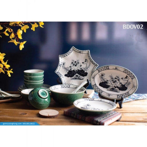 Bát Đĩa Vẽ Tay Hoa Sen - BD0V02