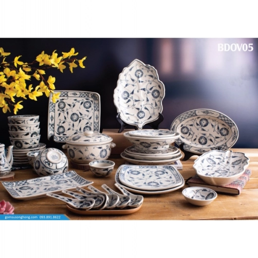 Bát Đĩa Vẽ Tay Hoa Cúc Dây - BD0V05