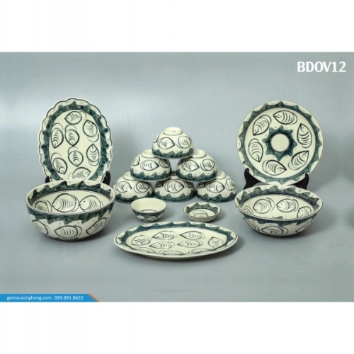 Bát Đĩa Vẽ Tay Cá Đàn - BD0V12