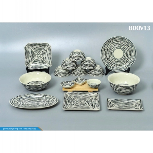 Bát Đĩa Vẽ Tay Cá Đàn - BD0V13