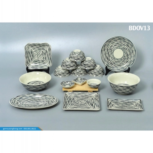 Bát Đĩa Vẽ Tay Cá Đàn - BD0V13