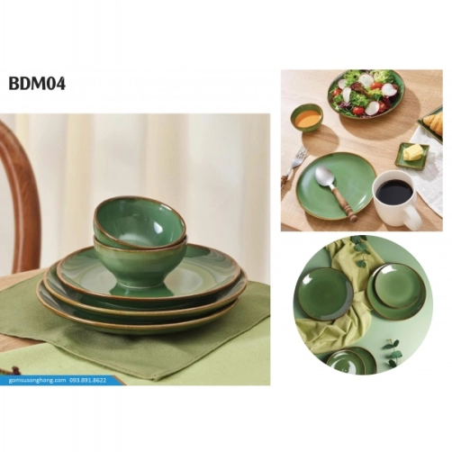 Bát Đĩa Men Xanh Ngọc Lục Bảo - BDM04