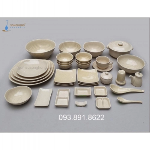 Bát Đĩa Men Chấm Vàng - Mẫu 2