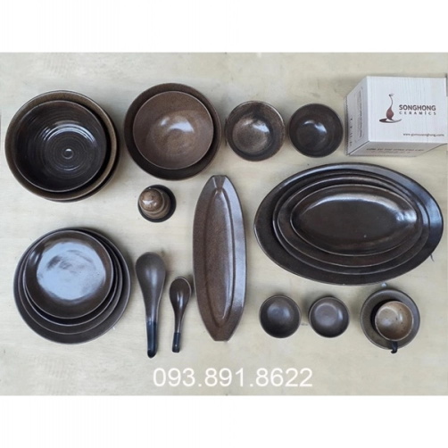 Bát Đĩa Men Màu Nâu - Mẫu 1